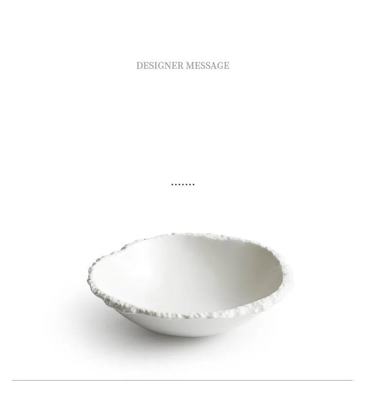 White Porcelain Rock Edge Soup Bowl Modern Tableware