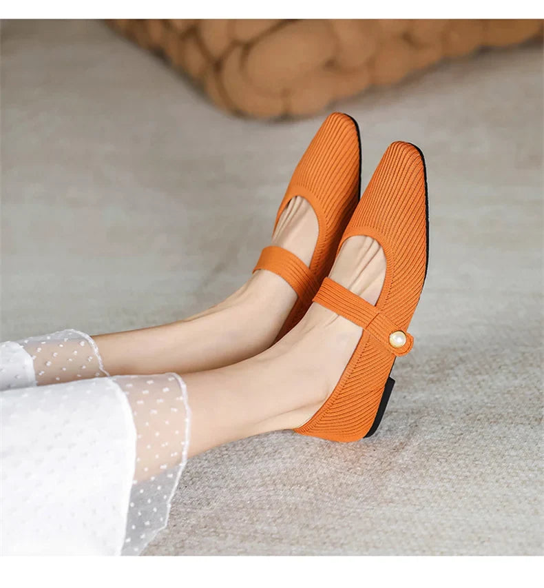 Stretchy Women Mary Jane Flats - Ribbed Knit For Spring
