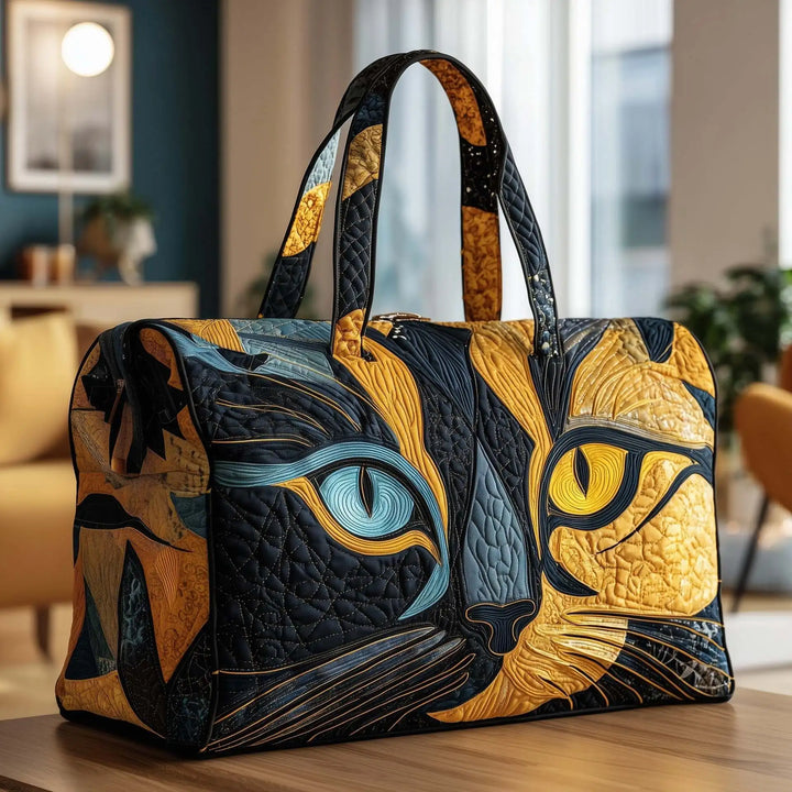Soft Unisex Travel Tote - Quilted, Cat-Embroidered Fabric, For Beach, Hiking, Camping