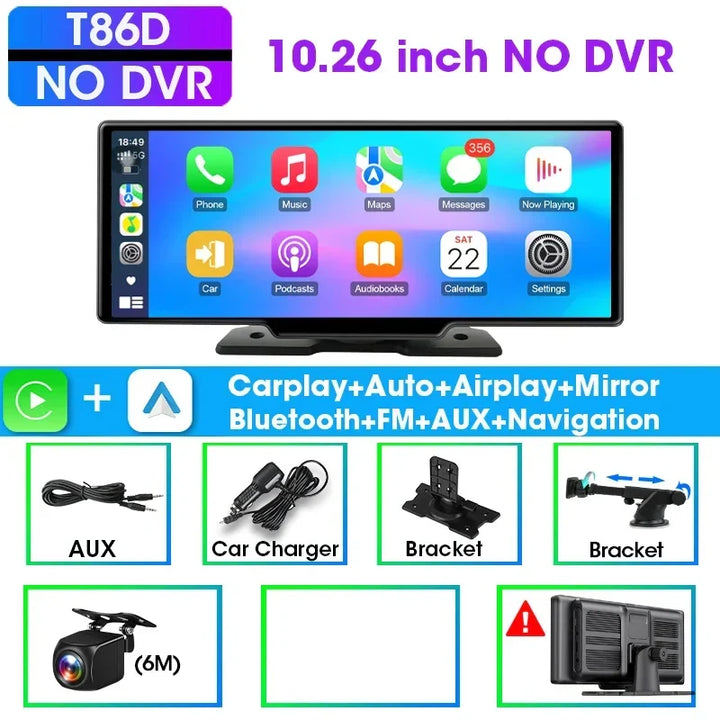 CarPlay Screen 10.26 Inch Wireless CarPlay Android Auto Dash Display Universal Car Radio BT AUX FM