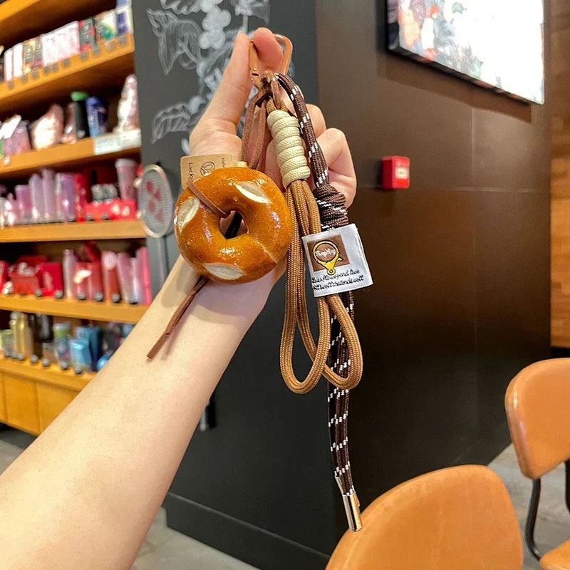Woven Rope Bowknot Keychain With Cute Pastry Charms