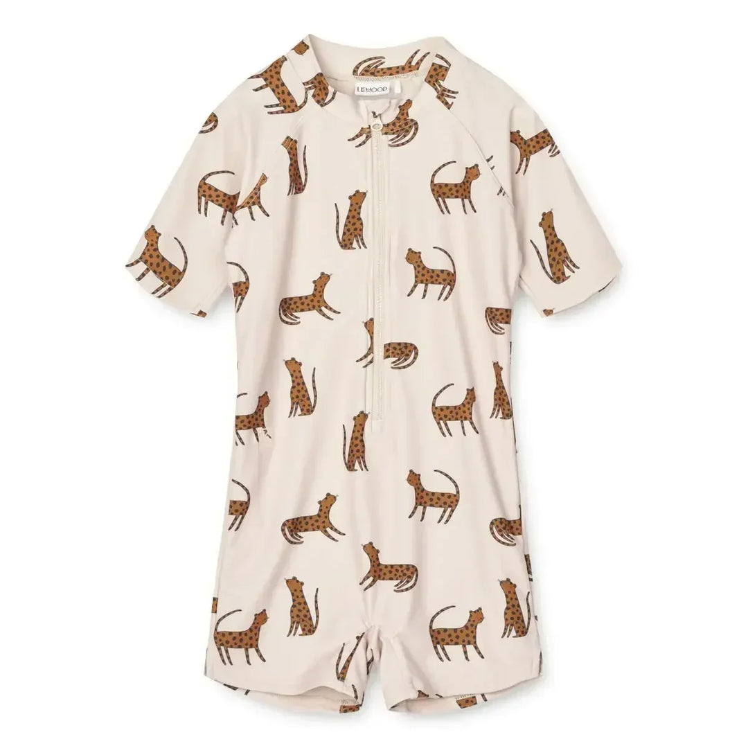 Quick-dry Kids’ Swimwear Set – Rash Guard &amp; Hat, Nylon, Cartoon Seagull Star Print, Beach Holidays