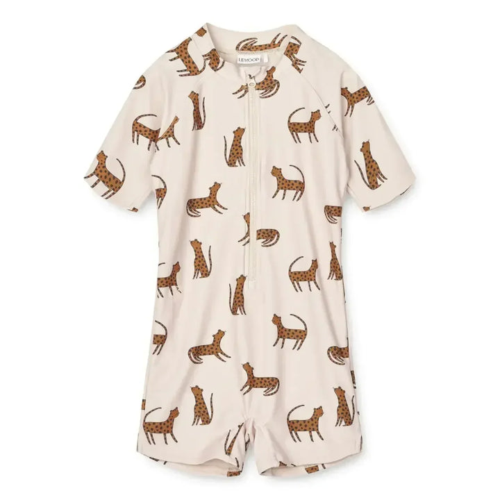 Quick-dry Kids’ Swimwear Set – Rash Guard &amp; Hat, Nylon, Cartoon Seagull Star Print, Beach Holidays