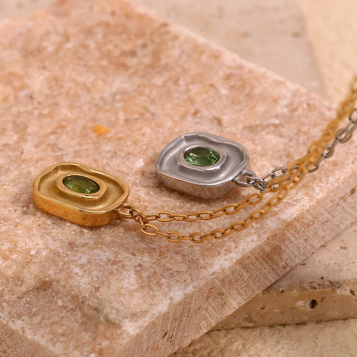 Necklace Green Zircon - Stainless Steel Paperclip Chain, 18K Gold Plated, Hypoallergenic Waterproof Jewelry Fall 2026 Gift