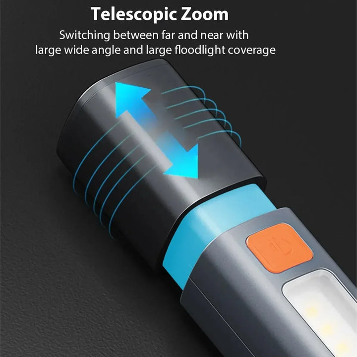 Strong Lighting ABS Flashlamp USB Charging Portable Outdoor Flashlight - Telescopic COB Side Lamp for Camping and Hiking
