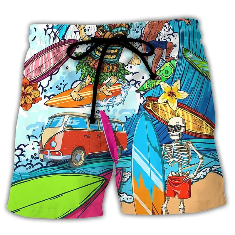 Trendy Swim Shorts for Men with Graffiti Print, Lightweight Quick-Drying Fabric, Adjustable Fit, Perfect for Summer Activities