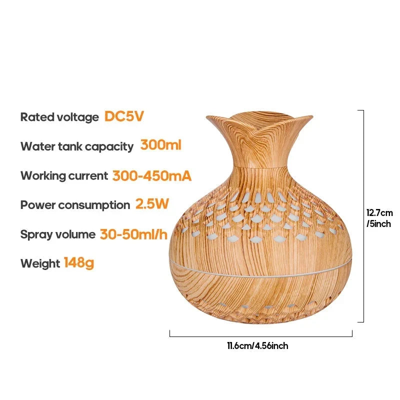 Wood Grain Humidifier 300ml USB Aroma Diffuser for Home Use