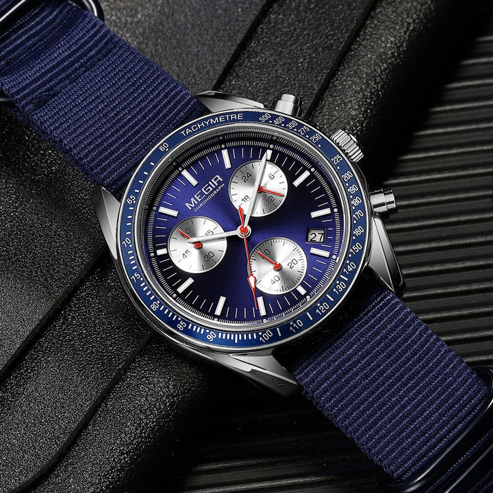 Quartz Chronograph Watch Blue Nylon Strap Waterproof