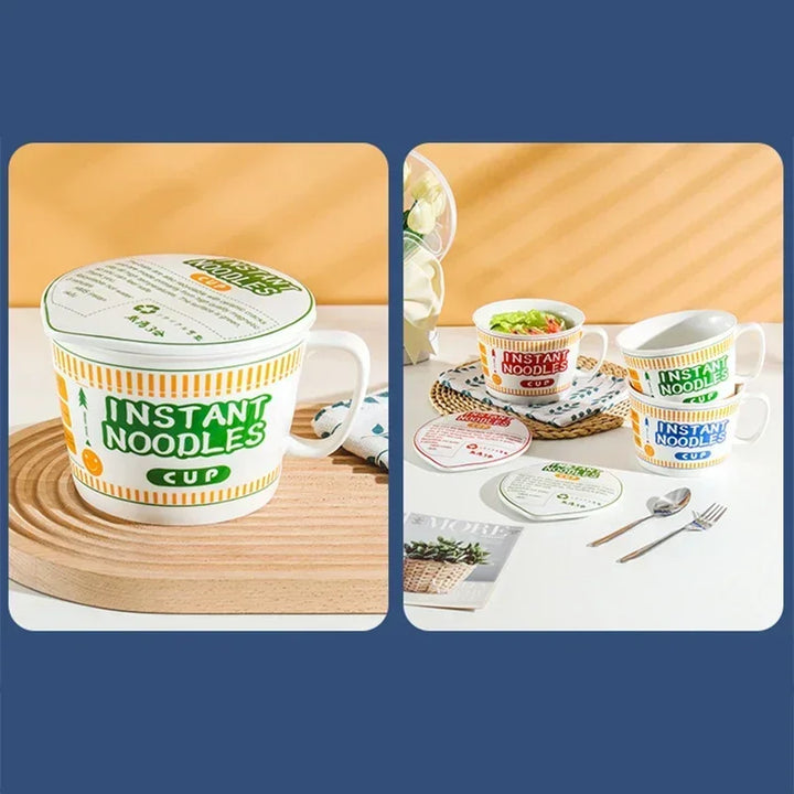 Instant Noodle Bowl Ceramic With Handle And Lid Large