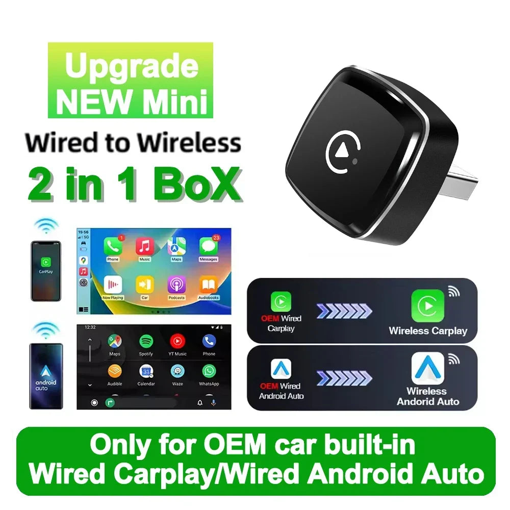 Wireless CarPlay AI Box 2in1 Android Auto Dongle Plug and Play Car Radio Upgrade 99 Percent Car Compatibility Fall 2025