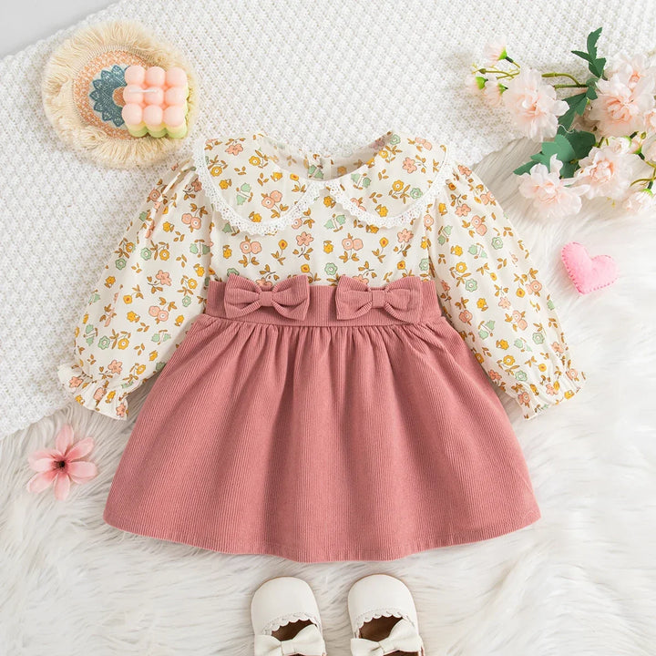 Soft baby girl dress - floral long sleeve, polyester, for classic spring and autumn wear