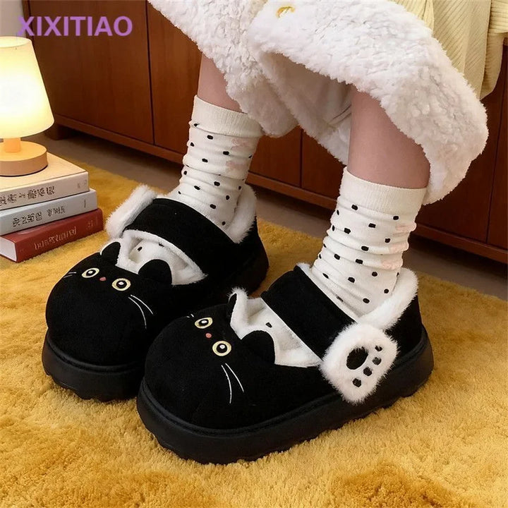 Soft Women’s Cat Slippers - Cat-Face Design, Plush Lining, Cozy Indoor Lounging