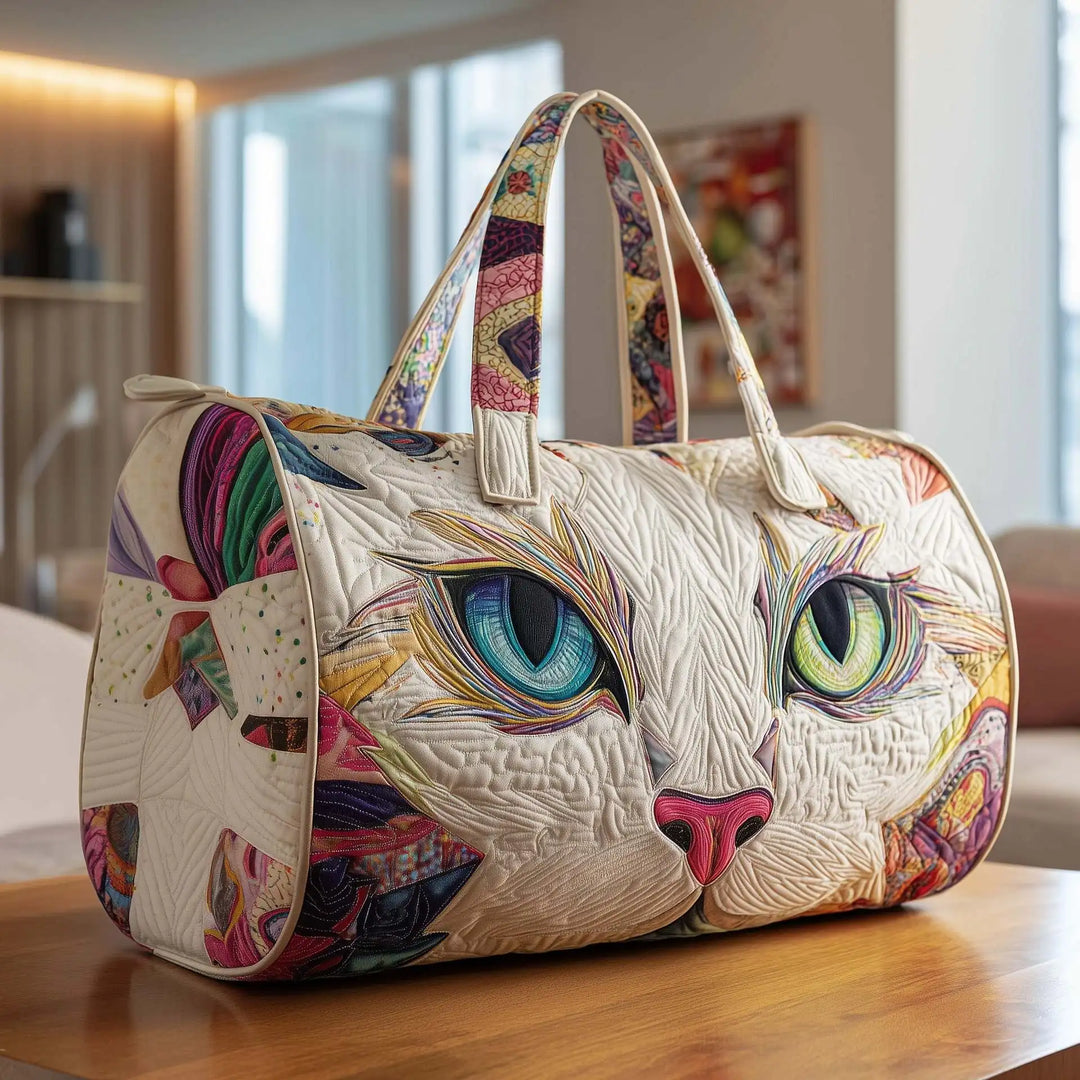 Soft Unisex Travel Tote - Quilted, Cat-Embroidered Fabric, For Beach, Hiking, Camping