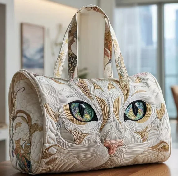 Soft Unisex Travel Tote - Quilted, Cat-Embroidered Fabric, For Beach, Hiking, Camping