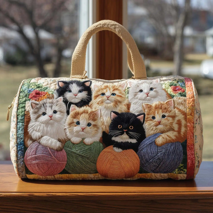 Soft Unisex Travel Tote - Quilted, Cat-Embroidered Fabric, For Beach, Hiking, Camping