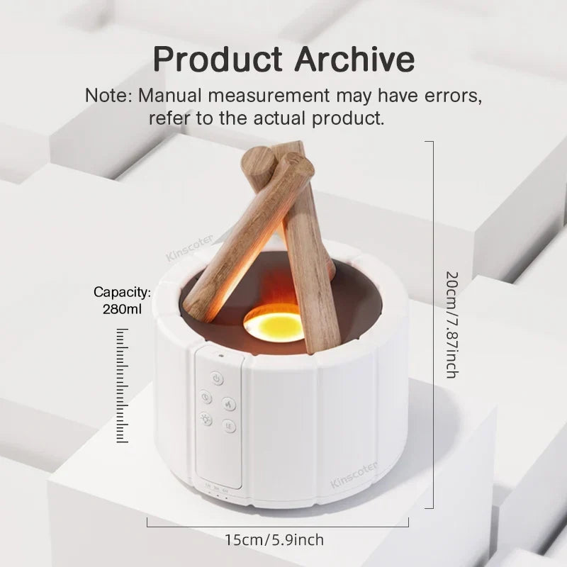 Simulated Flame Aroma Diffuser - Bonfire Air Humidifier, 280ml Ultrasonic Cool Mist Maker with LED Night Light