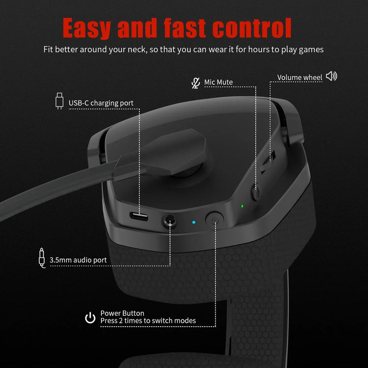 Wireless Gaming Headset With Mic Active Noise Cancellation