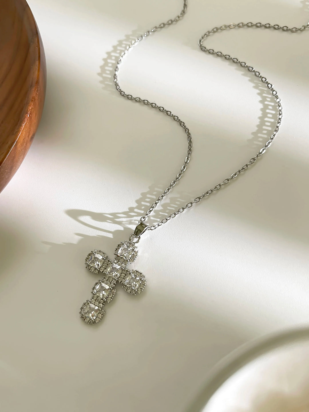 Cross Pendant Necklace Gold Tone - Cubic Zirconia Jewelry, Stainless Steel Chain, Fall 2026 Gift Idea