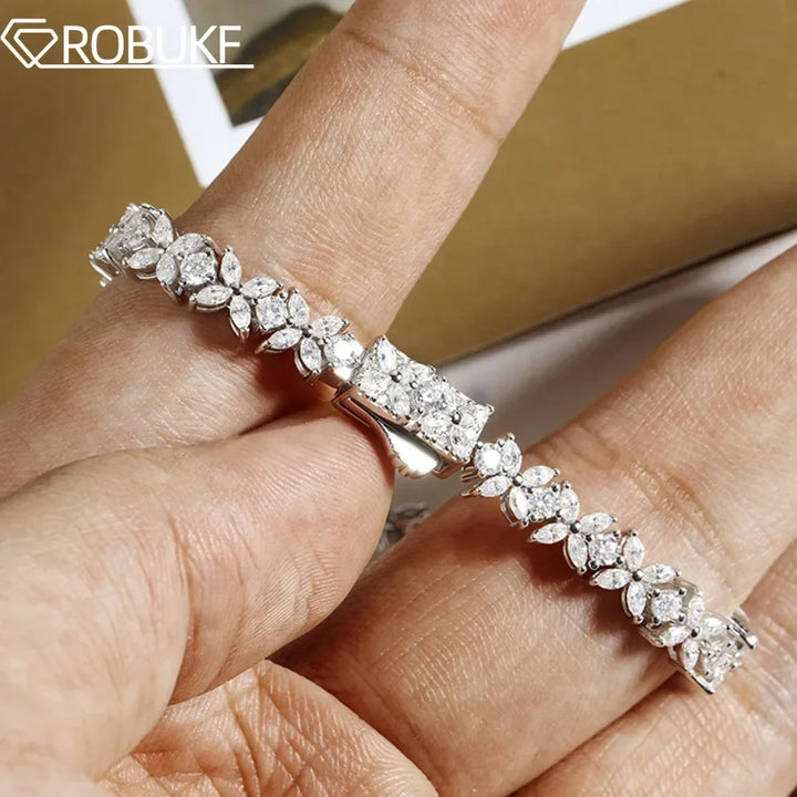 Moissanite Tennis Bracelet Sterling Silver Bridal Floral