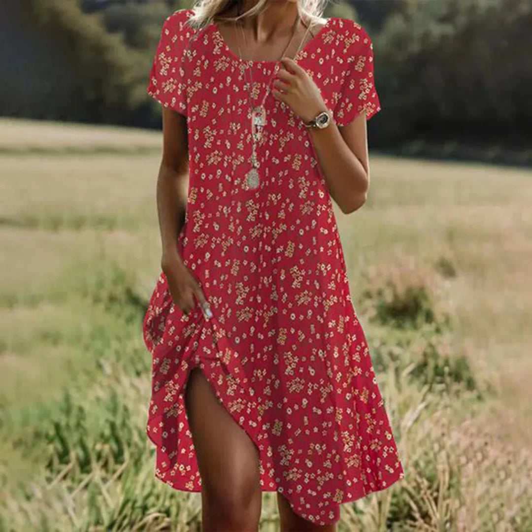 Summer Bohemian Dresses For Women V Neck Short Sleeve Floral Maxi Beach Dress