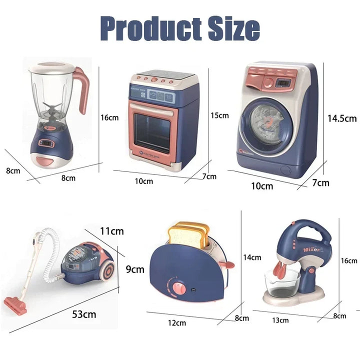 Pretend Kitchen Playset - Electric Vacuum, Juicer, Washing Machine &amp; Water Sweeper Toys for Kids