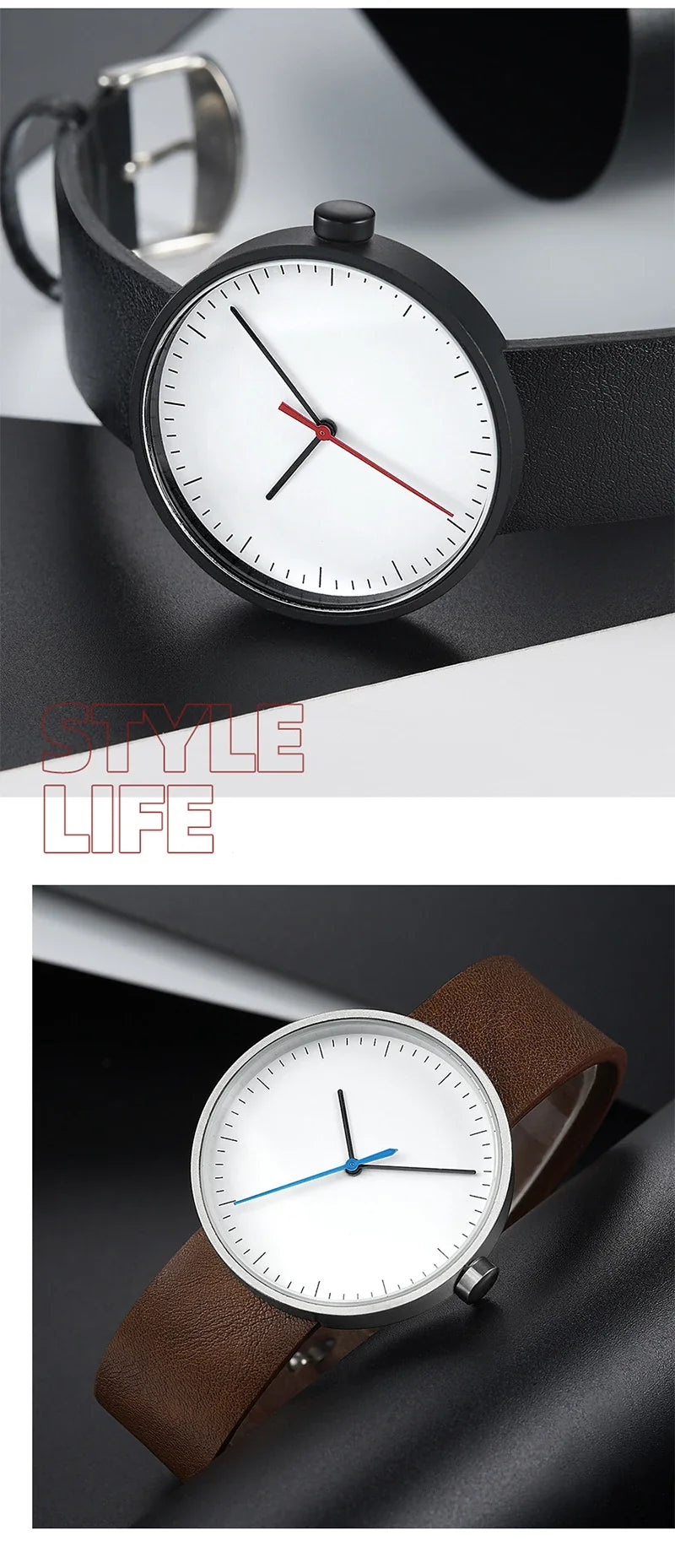Classic unisex quartz wristwatch – leather strap, round dial, minimalist everyday timepiece