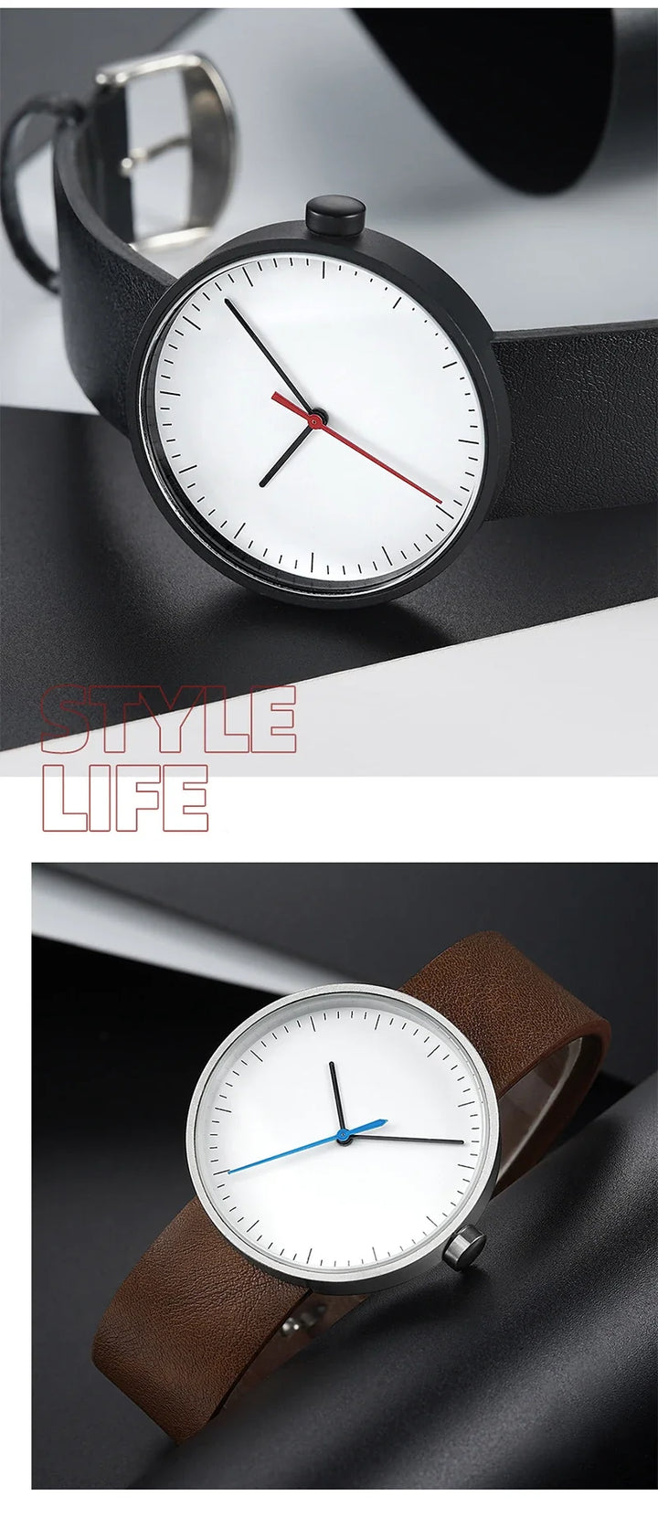 Classic unisex quartz wristwatch – leather strap, round dial, minimalist everyday timepiece