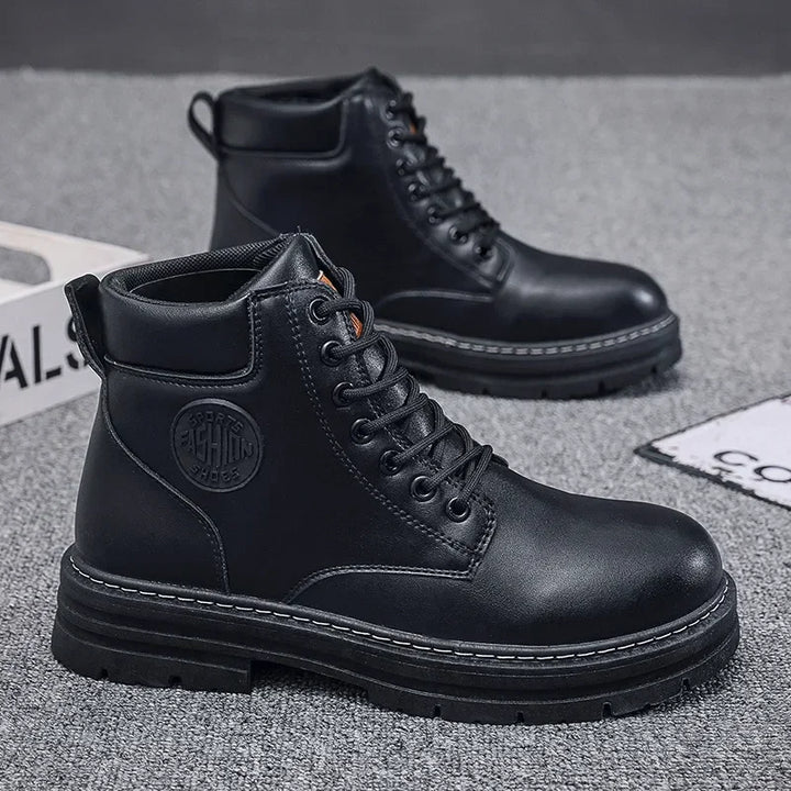 Retro Casual High Top Boots for Men - Winter Chunky Lace-Up Motorcycle Ankle Footwear