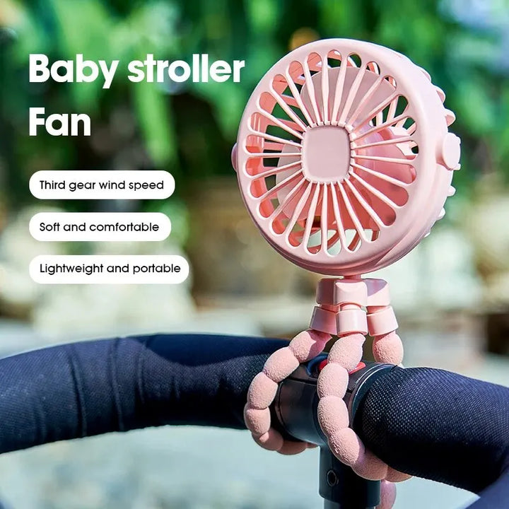 Portable Oscillating Pram Fan Mini Handheld Baby Fan USB Operated Clip-on Flexible Tripod for Car Seat Use