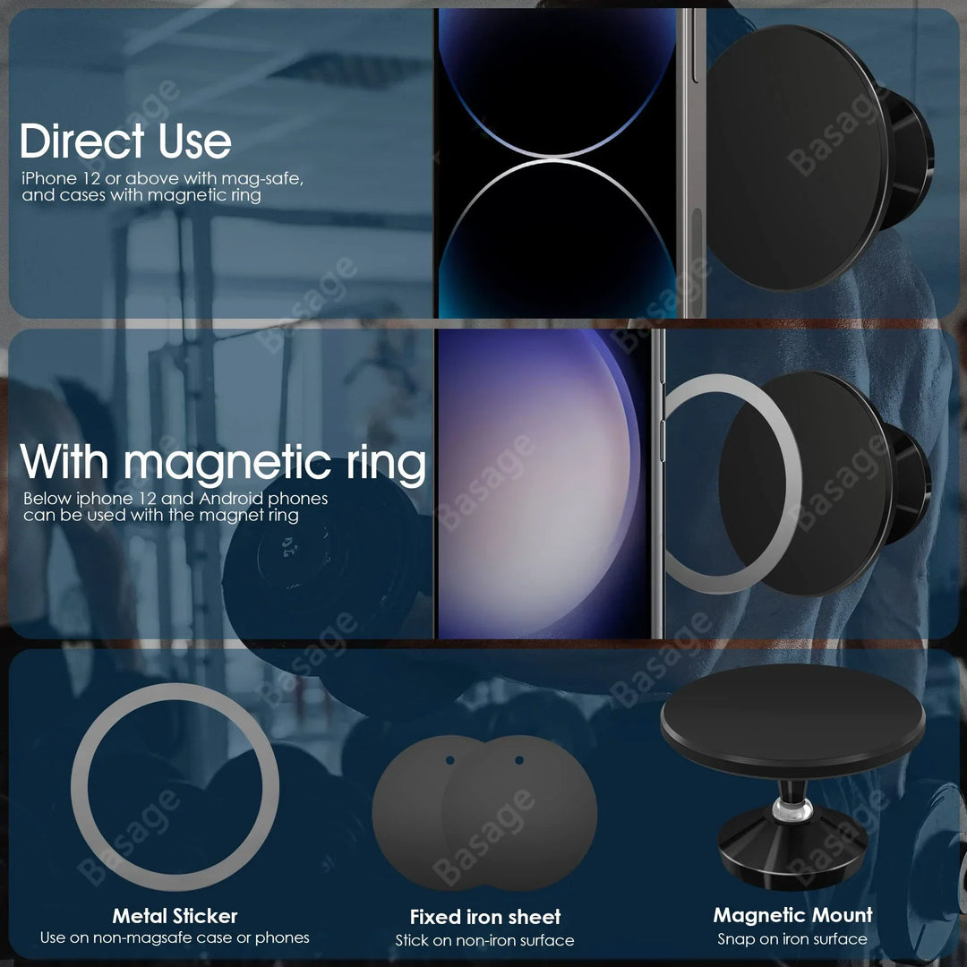 Magnetic Gym Phone Holder &amp; Accessories - Hands-Free Workout Mount