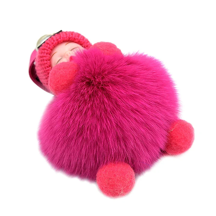 Pompom Sleeping Baby Keychain Plush Bag Charm Cute Gift