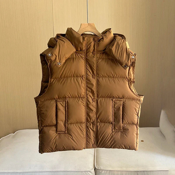 Insulating Women’s Hooded Puff Vest - Hip-Length, Down