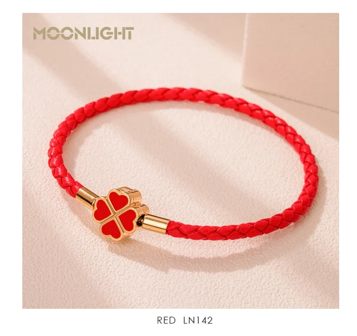 Four Leaf Clover Braided Leather Lucky Bracelet Gift