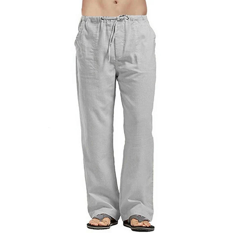Solid Color Multi-Pocket Linen Men Pants - Casual Breathable Summer Trouser, Large Size
