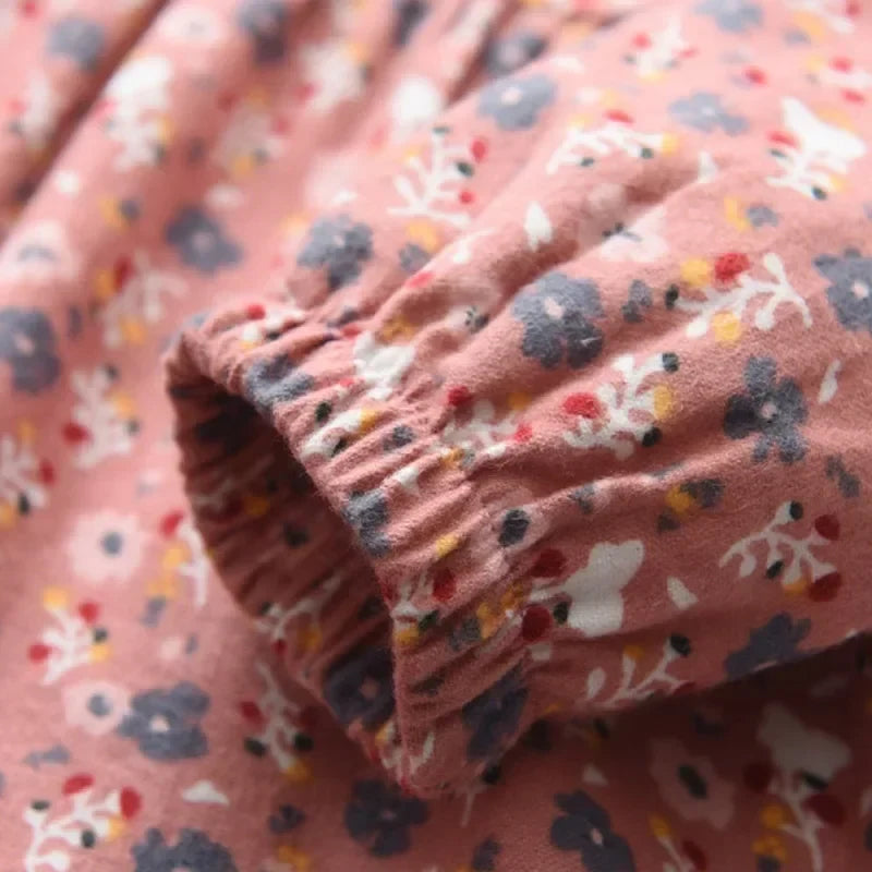 Soft Girls Dress - Long-Sleeve Knee-Length Floral Print, Cotton, For Casual Wear