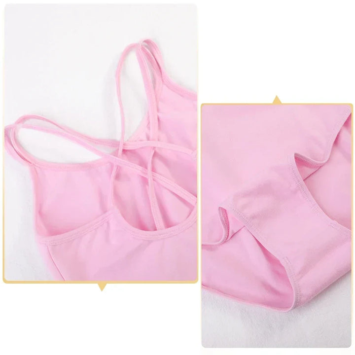 Breathable Girls Leotards - double camisole, cross-back, cotton-spandex blend, for ballet class