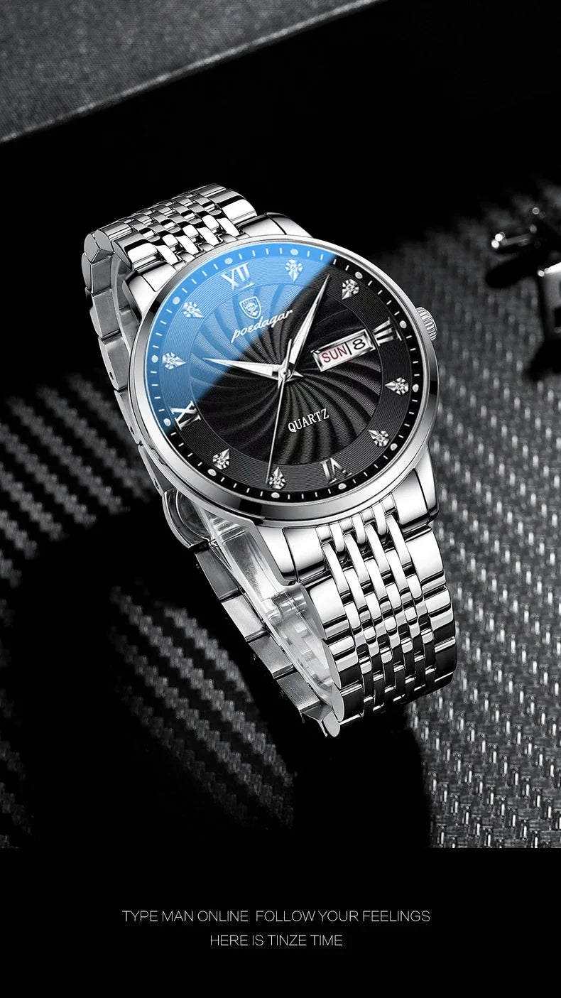 Quartz Wristwatch Stainless Steel Luminous Date Week