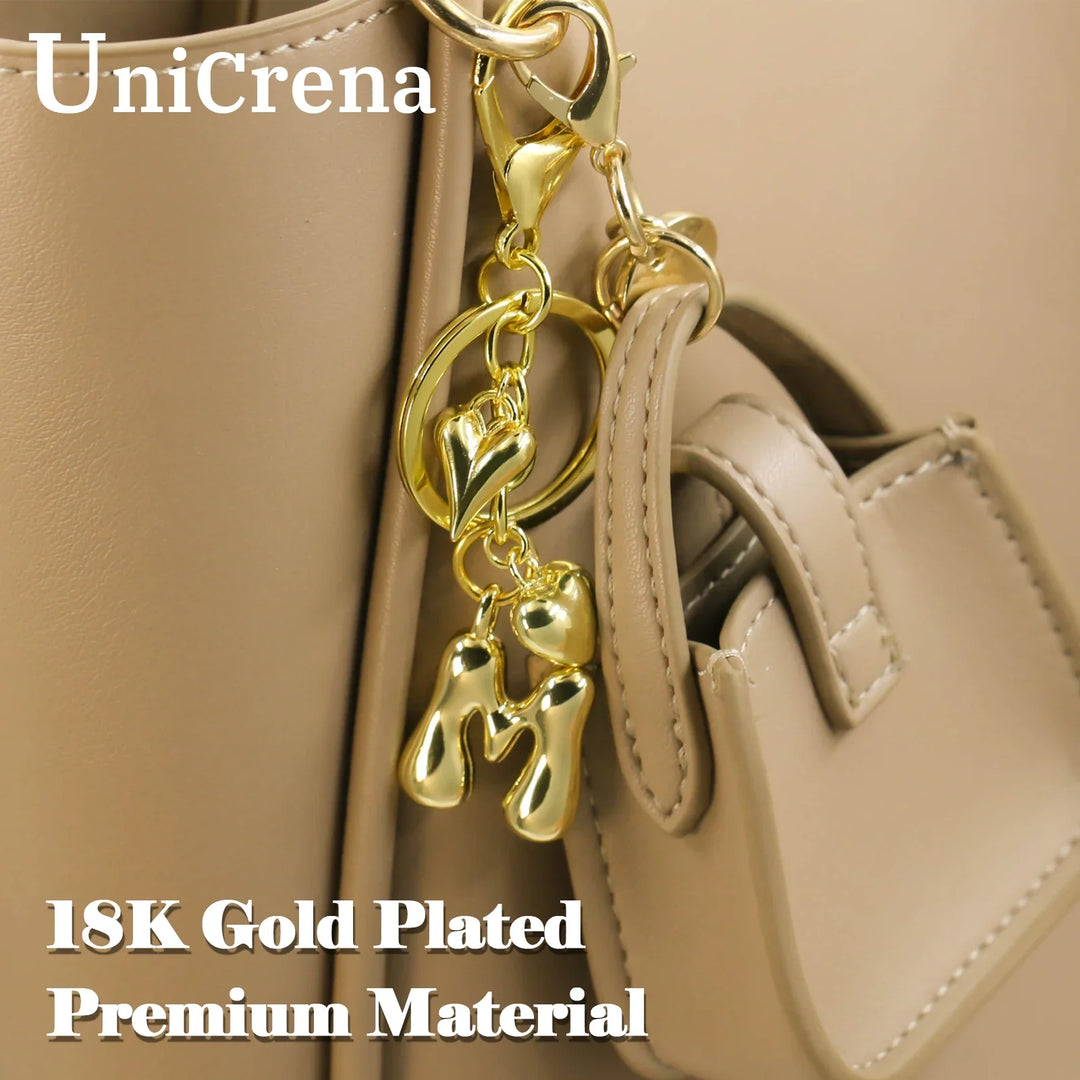 Personalized Keychain Gold Bubble Letter Bag Charm Gift