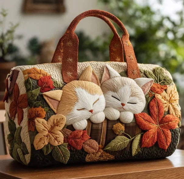 Soft Unisex Travel Tote - Quilted, Cat-Embroidered Fabric, For Beach, Hiking, Camping