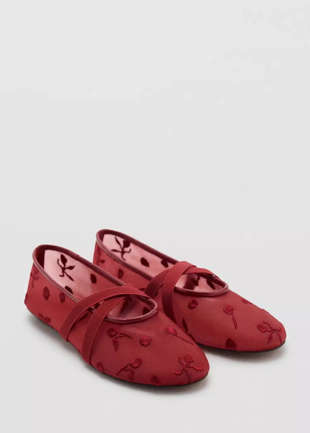 Lightweight Women Ballet Flats - Mary Jane, Embroidered Mesh