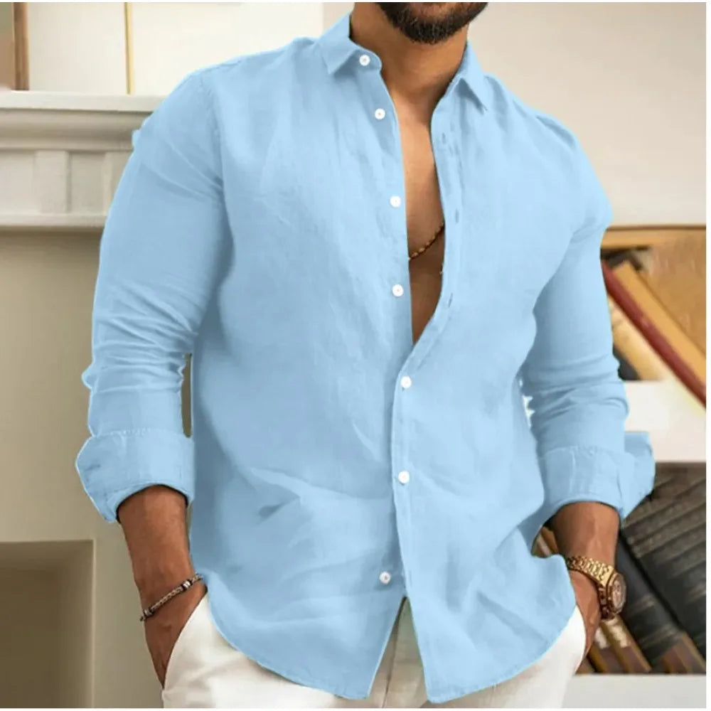 Lightweight Linen Beach Shirt for Men, Breathable Summer Casual Wear, Relaxed Fit