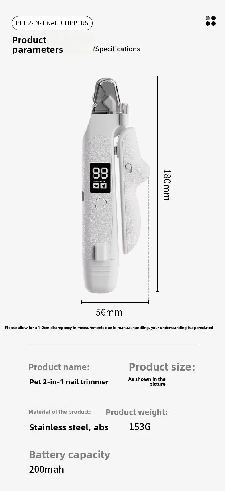2-in-1 Pet Nail Clipper &amp; Grinder with LED Blood Line Light – USB-C Rechargeable Dog Cat Trimmer 2026