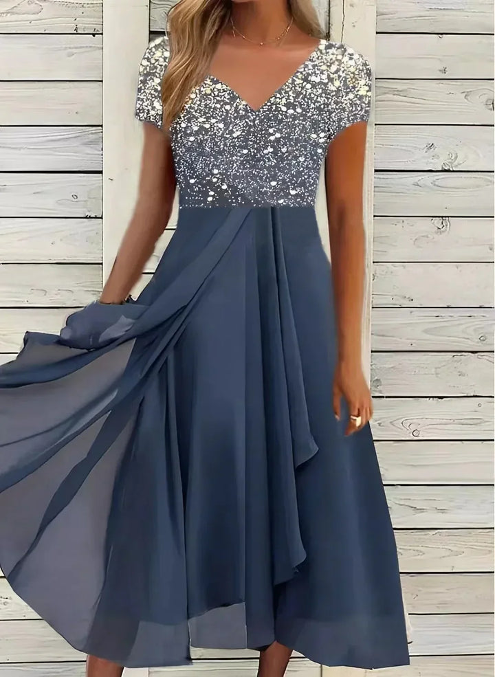 Elegant Chiffon Party Dress for Women, Knee-Length, Lightweight, Sophisticated Design for Special Occasions