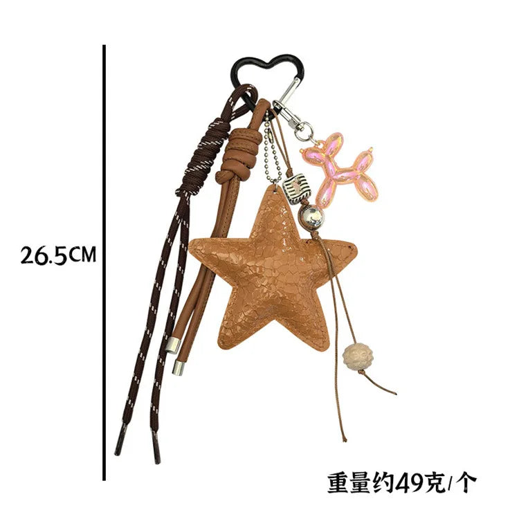 Y2K Leather Star Keychain Dachshund Bag Charm Anti Lost