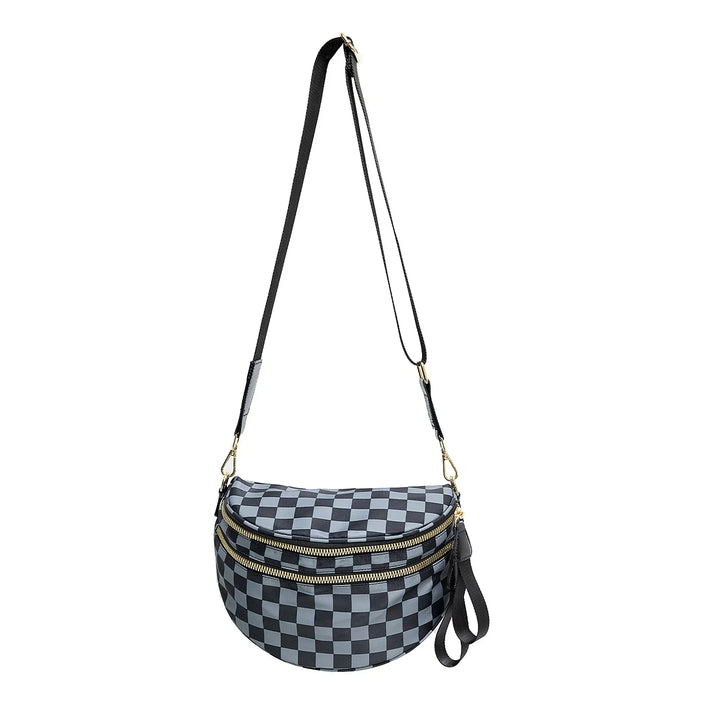 Versatile unisex crossbody bum bag – checkered nylon, box shape, travel and daily use