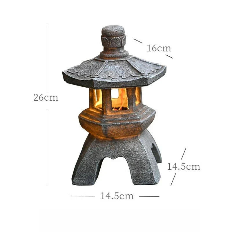 Solar Lantern Resin Stone Pagoda Garden Ornament Zen Chinese Style Outdoor Light Fall 2026 Eco Friendly Decor