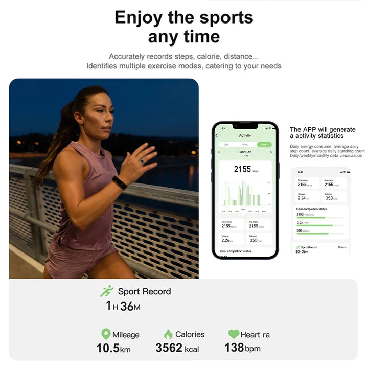 Smart Ring Health Tracker IP68 Waterproof Heart Rate Sleep SpO2 Multi Sport Modes Titanium Shell Fall 2025 Gift