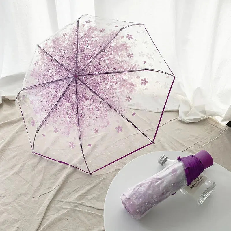 Korean Style Folding Umbrella with Cherry Blossom Design
