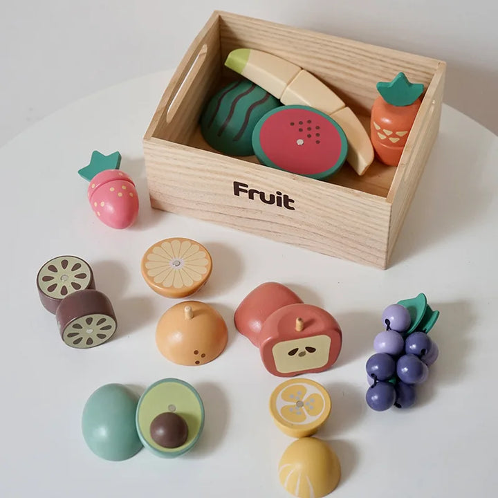 Wooden Kids Kitchen Playset with Cutting Food Accessories - Fruits, Vegetables &amp; Bakery Toys