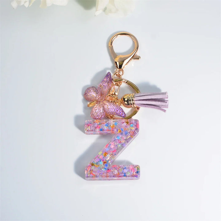 Sequin Letter Keychain With Butterfly Tassel Charm